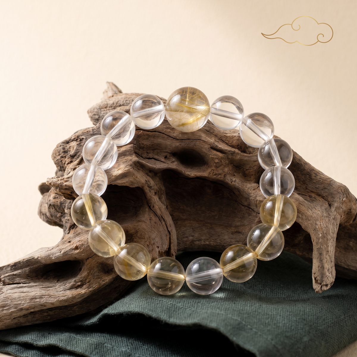 Gilded Radiance bracelet by Krysora in a brand scene - warm gold and warm clay beads