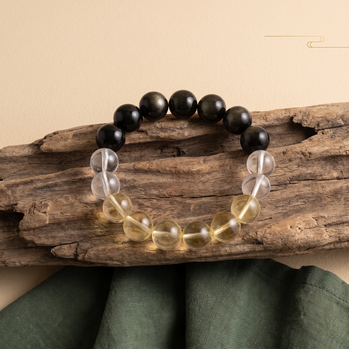 Terra Gold bracelet by Krysora in a brand scene - deep ink-gold meeting warm clay-gold