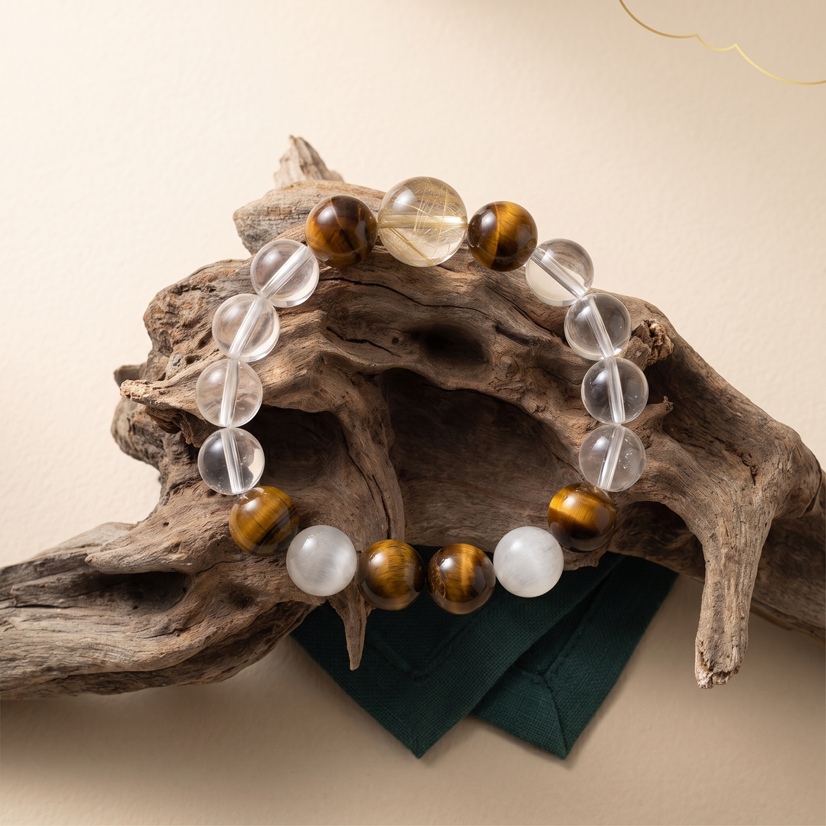 Gilded Silk bracelet by Krysora in a brand scene - champagne gold and warm clay beads flowing as one