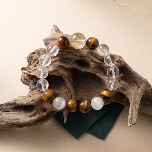 Gilded Silk bracelet by Krysora in a brand scene - champagne gold and warm clay beads flowing as one