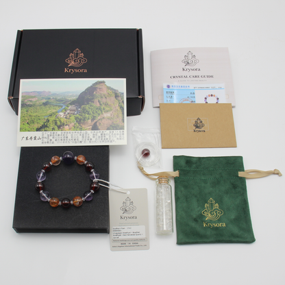 Southern Flame gift set — bracelet with pouch, care card and gemstone certificate.